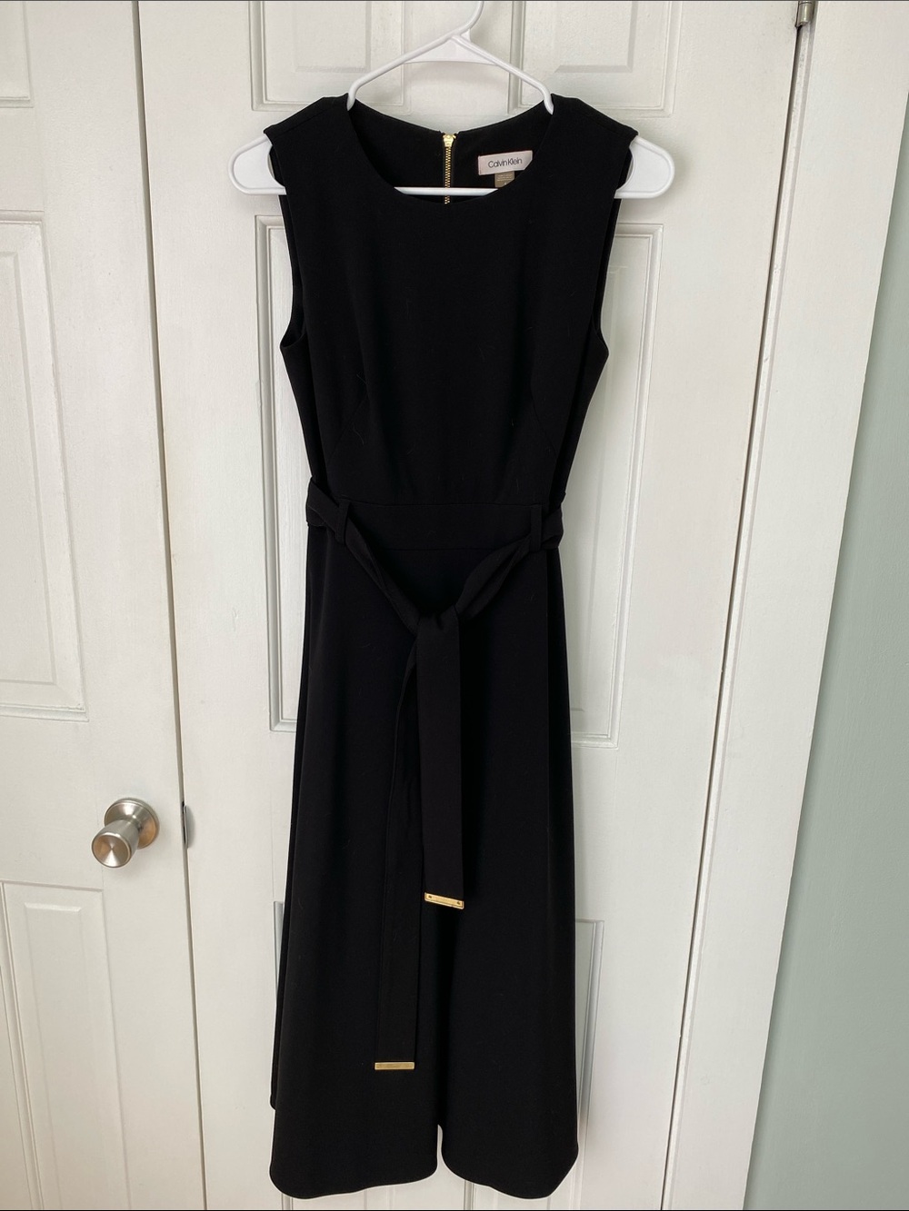 Calvin Klein Black Sleeveless Midi Dress with Belt